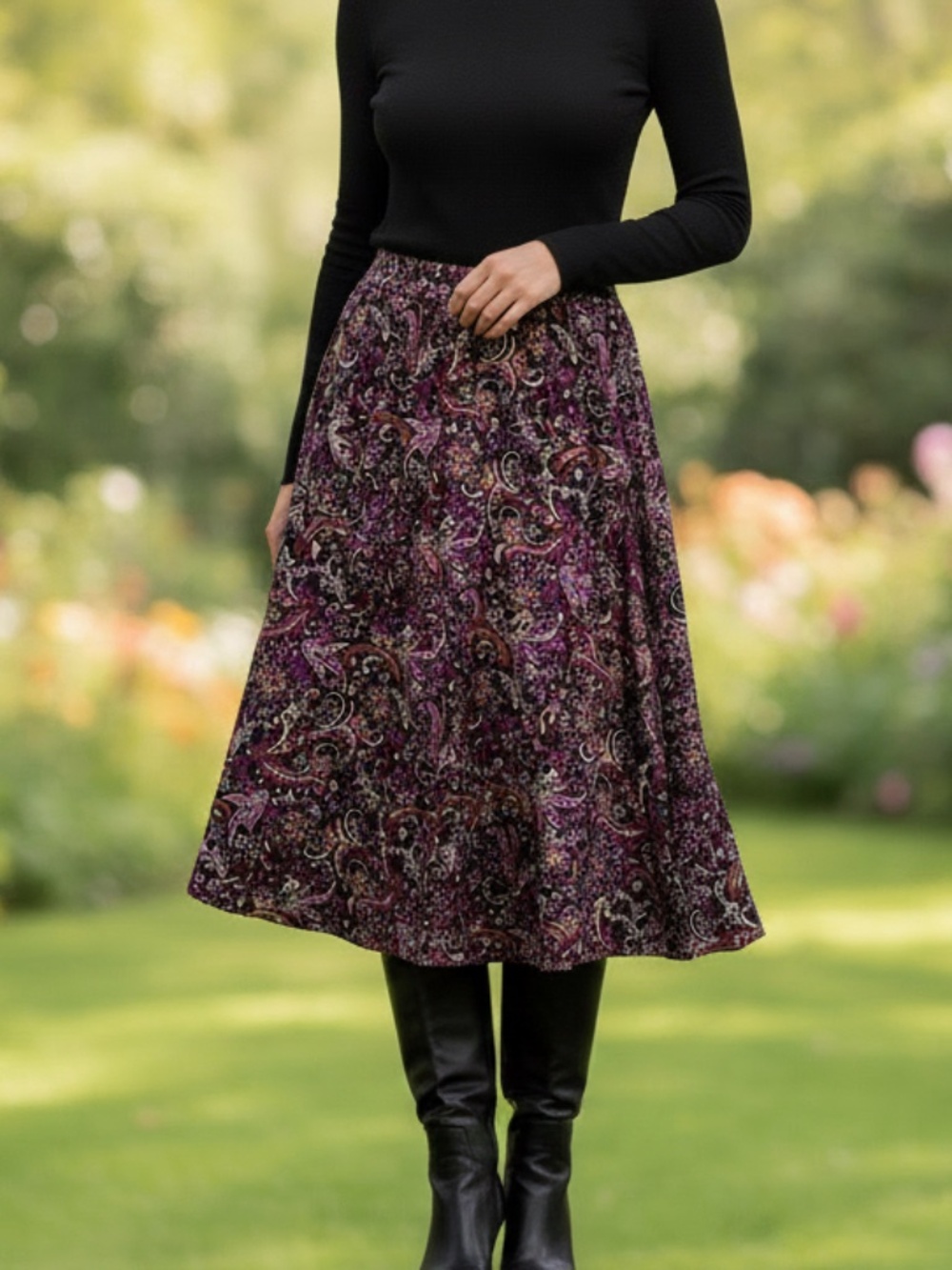 NWT Croft & Barrow Burgundy, pink and black paisley skirt med
